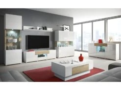 Buffet 160cm Collection OHIO. Coloris Blanc Et Chêne. LED Incluses -Mobilier De Restaurant buffet 8933219