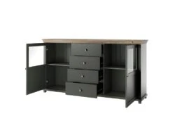 Buffet 180cm Avec LED Intégrées Collection ASSIA. Coloris Vert Et Chêne. 2 Portes Et 4 Tiroirs. -Mobilier De Restaurant buffet 8933599