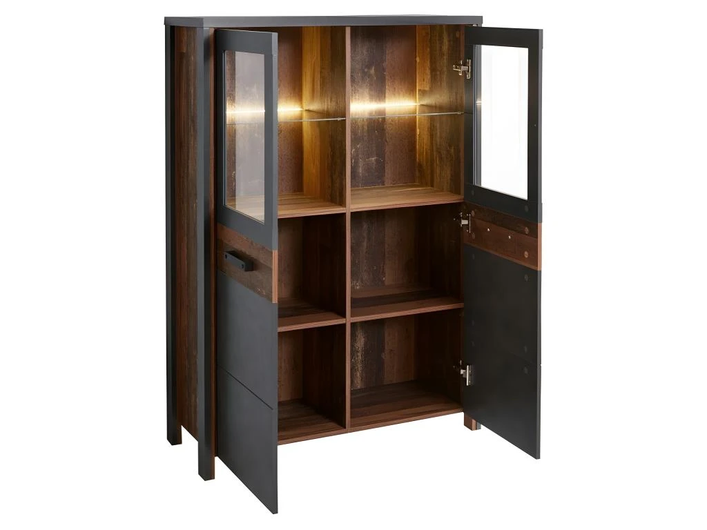 Buffet Haut Collection WINDSOR. Coloris Gris Anthracite Et Chêne Foncé. 2 Buffet Haut Collection WINDSOR. Coloris Gris Anthracite Et Chêne Foncé. – Image 2