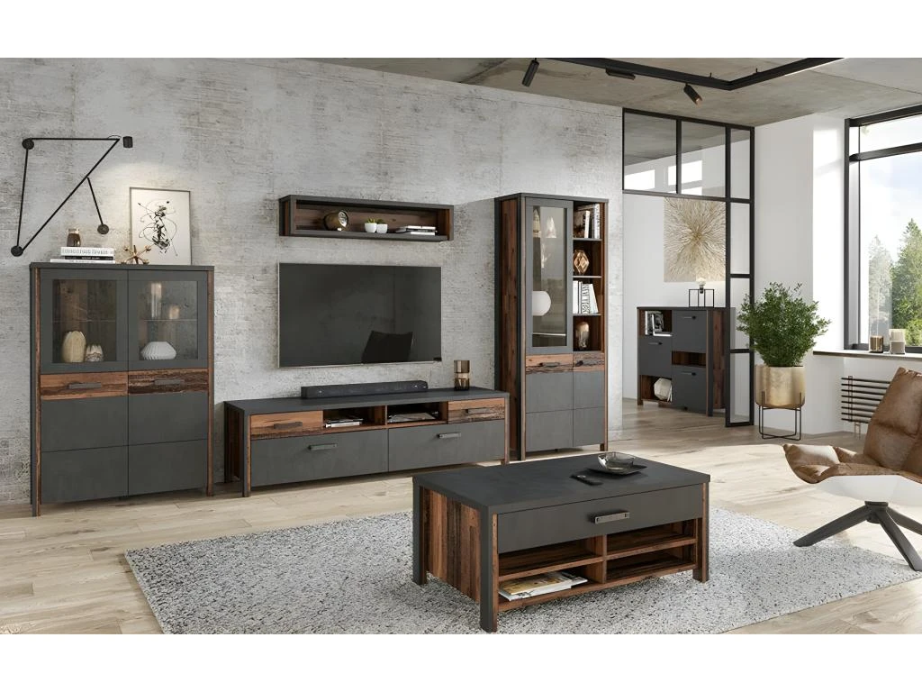 Buffet Haut Collection WINDSOR. Coloris Gris Anthracite Et Chêne Foncé. 4 Buffet Haut Collection WINDSOR. Coloris Gris Anthracite Et Chêne Foncé. – Image 4