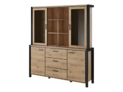 Mobilier De Restaurant 33 Ensemble Buffet Et Huche Avec éclairage LED Collection BOWIE. Meuble 4 Portes, 3 Tiroirs. Couleur Chêne Et Noir