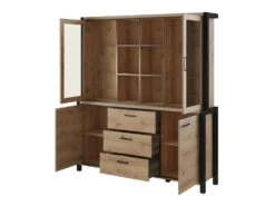 Ensemble Buffet Et Huche Avec éclairage LED Collection BOWIE. Meuble 4 Portes, 3 Tiroirs. Couleur Chêne Et Noir -Mobilier De Restaurant buffet 8934105