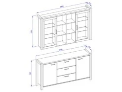 Ensemble Buffet Et Huche Avec éclairage LED Collection BOWIE. Meuble 4 Portes, 3 Tiroirs. Couleur Chêne Et Noir -Mobilier De Restaurant buffet 8934109