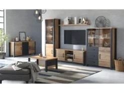 Buffet Haut Collection DARWIN. Couleur épicéa Et Noir. 3 Portes Et 3 Tiroirs. -Mobilier De Restaurant buffet 8934247