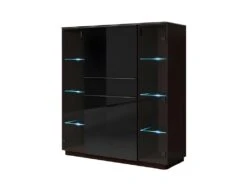 Buffet Haut TONGA Quatre Portes Et Un Tiroirs. Couleur Wengé. LED Incluses. Style Design.