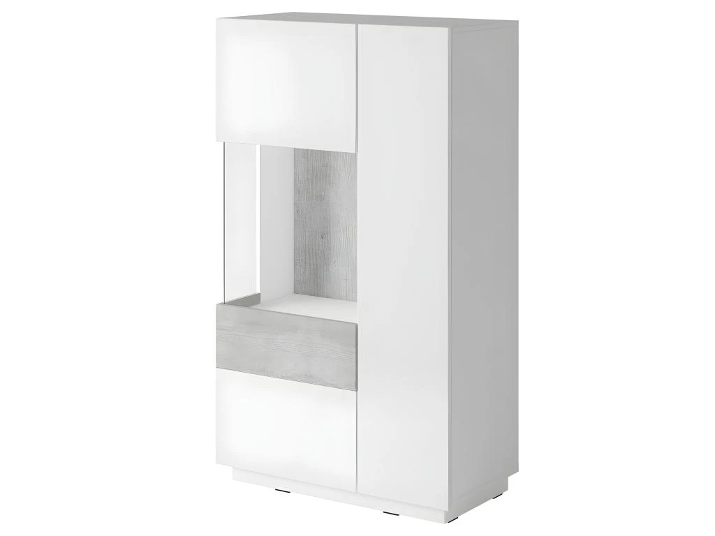 Buffet Haut Avec LED Collection KILES Deux Portes. Coloris Blanc Et Gris Béton. Porte Vitrée à Gauche 1 Buffet Haut Avec LED Collection KILES Deux Portes. Coloris Blanc Et Gris Béton. Porte Vitrée à Gauche