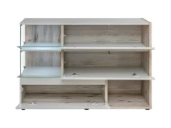 Buffet, Bahut, Enfilade KLIS Trois Portes Et Trois Niches. Coloris Gris Perle Et Chêne. Style Design. -Mobilier De Restaurant buffet 8940675