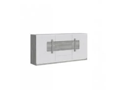 Buffet 3 Portes Blanc Laqué Et Décor Chêne Gris Avec éclairage LED - ALEXIANE