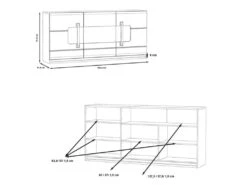 Buffet 3 Portes Blanc Laqué Et Décor Chêne Gris Avec éclairage LED - ALEXIANE -Mobilier De Restaurant buffet 8940793