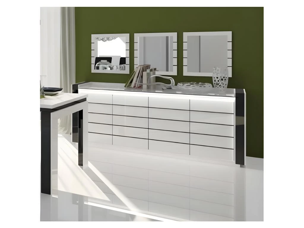 Buffet, Bahut, Enfilade LINA Avec LED + 3 X Miroirs. 1 Buffet, Bahut, Enfilade LINA Avec LED + 3 X Miroirs.
