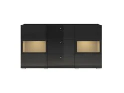 Buffet 2 Portes Et 3 Tiroirs Collection RAMOS. Éclairage LED Intégré. Coloris Noir Brillant.