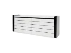 Buffet, Bahut LINA Blanc Et Noir Brillant Avec LED. Meuble Design Pour Votre Salle à Manger