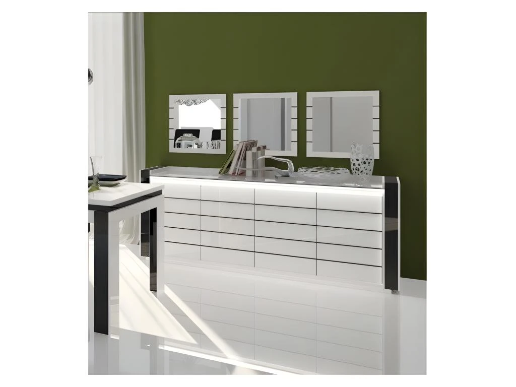 Buffet, Bahut LINA Blanc Et Noir Brillant Avec LED. Meuble Design Pour Votre Salle à Manger 2 Buffet, Bahut LINA Blanc Et Noir Brillant Avec LED. Meuble Design Pour Votre Salle à Manger – Image 2