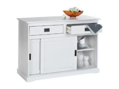 Buffet SAVONA Bahut Vaisselier Commode Avec 2 Tiroirs Et 2 Portes Coulissantes, En Pin Massif Lasuré Blanc -Mobilier De Restaurant buffet 8941497
