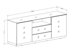 Buffet 180cm 2 Portes Et 2 Tiroirs Collection ZANTE. Coloris Blanc Brillant. LED Incluses -Mobilier De Restaurant buffet 8941645