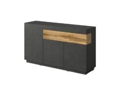 Buffet, Bahut, Enfilade KILES Trois Portes Et Un Tiroir. Coloris Gris Anthracite Et Chêne. Style Design