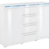 Buffet Design RIO, 2 Portes Et 4 Tiroirs. Coloris Blanc Brillant. LED Incluses