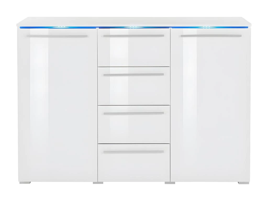 Buffet Design RIO, 2 Portes Et 4 Tiroirs. Coloris Blanc Brillant. LED Incluses 3 Buffet Design RIO, 2 Portes Et 4 Tiroirs. Coloris Blanc Brillant. LED Incluses – Image 3
