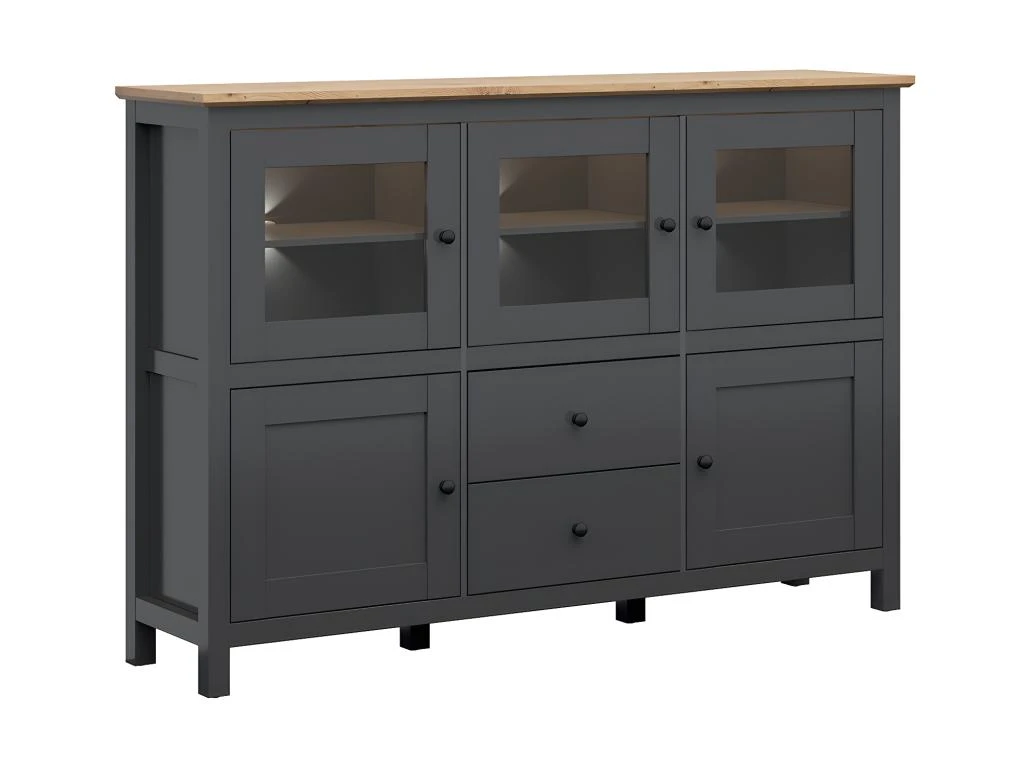 Buffet 5 Portes 2 Tiroirs Avec LED Duck Gris Anthracite Et Bois 1 Buffet 5 Portes 2 Tiroirs Avec LED Duck Gris Anthracite Et Bois