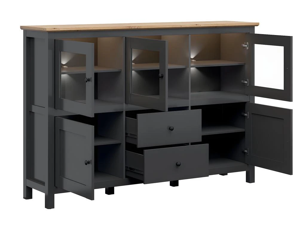 Buffet 5 Portes 2 Tiroirs Avec LED Duck Gris Anthracite Et Bois 2 Buffet 5 Portes 2 Tiroirs Avec LED Duck Gris Anthracite Et Bois – Image 2