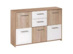 LIST - Buffet 5 Portes 2 Tiroirs Aspect Bois