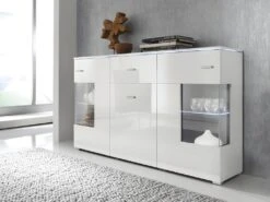 Buffet 3 Portes 1 Tiroir Avec LED Danae Blanc -Mobilier De Restaurant buffet 9521683