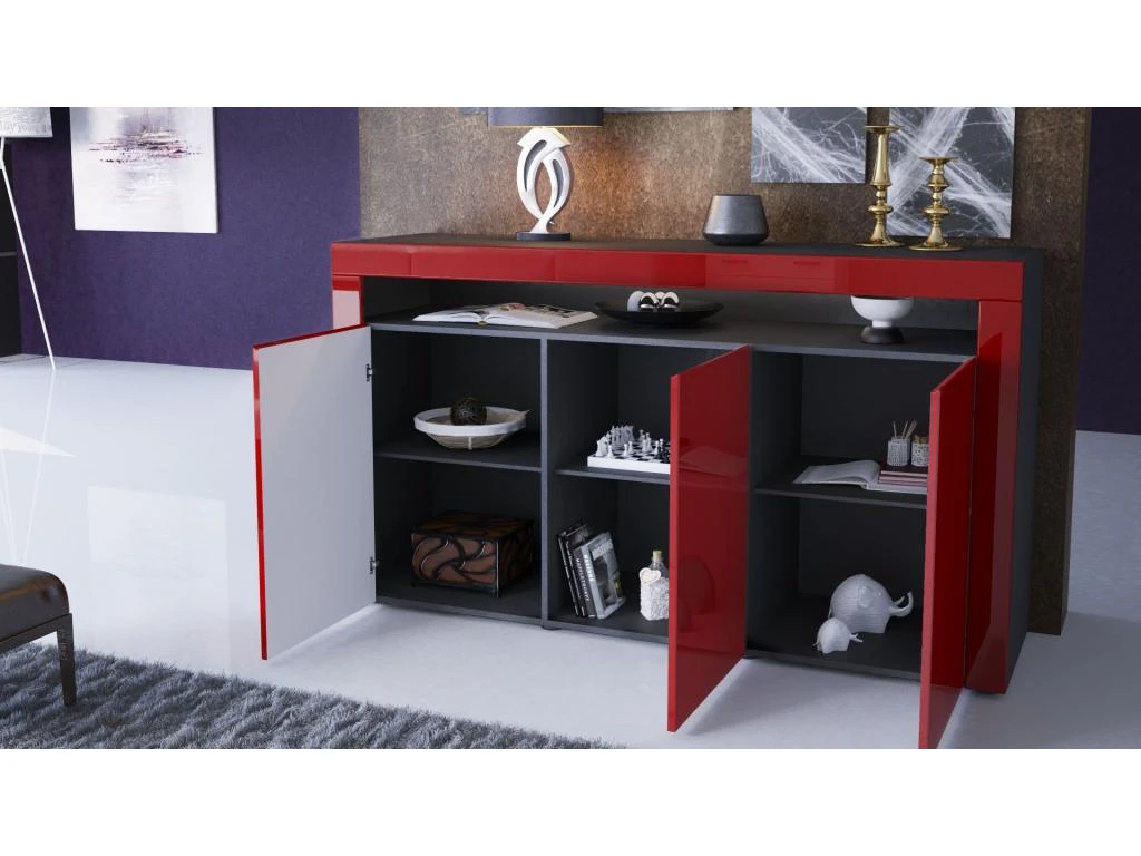 Buffet Noir Mat Et Blanc Laqué Avec Led 4 Buffet Noir Mat Et Blanc Laqué Avec Led – Image 4