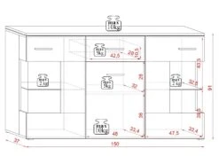 Buffet 3 Portes 1 Tiroir Avec LED Danae Noir -Mobilier De Restaurant buffet 9527811