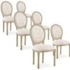 Lot De 6 Chaises Médaillon Capitonnées Louis XVI Tissu Beige
