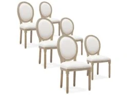 Lot De 6 Chaises Médaillon Louis XVI Tissu Beige
