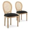 Lot De 2 Chaises Médaillon Louis XVI Cannage Rotin Tissu Noir