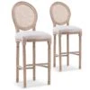 Lot De 2 Chaises De Bar Médaillon Louis XVI Cannage Rotin Tissu Beige