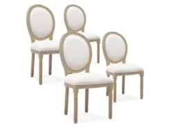 Lot De 4 Chaises Médaillon Louis XVI Tissu Beige