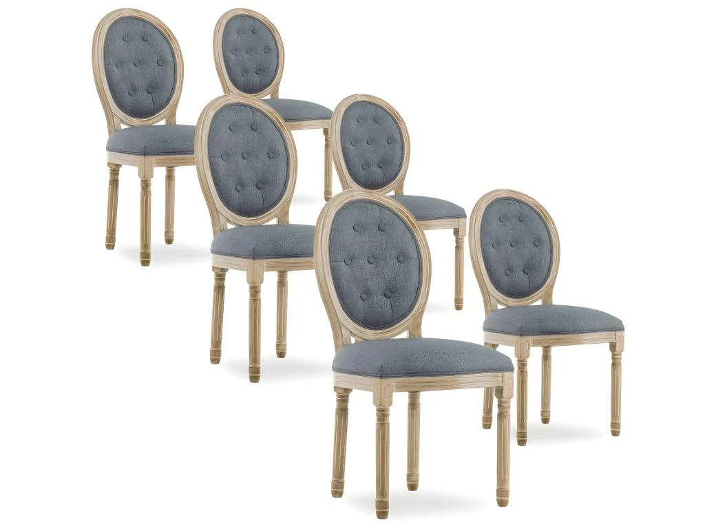 Lot De 6 Chaises Médaillon Capitonnées Louis XVI Tissu Gris 1 Lot De 6 Chaises Médaillon Capitonnées Louis XVI Tissu Gris