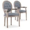 Lot De 2 Fauteuils Médaillon Capitonnés Louis XVI Tissu Gris