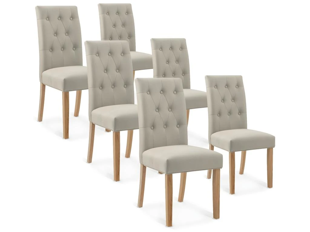 Lot De 6 Chaises Capitonnées Gaya Tissu Beige 1 Lot De 6 Chaises Capitonnées Gaya Tissu Beige