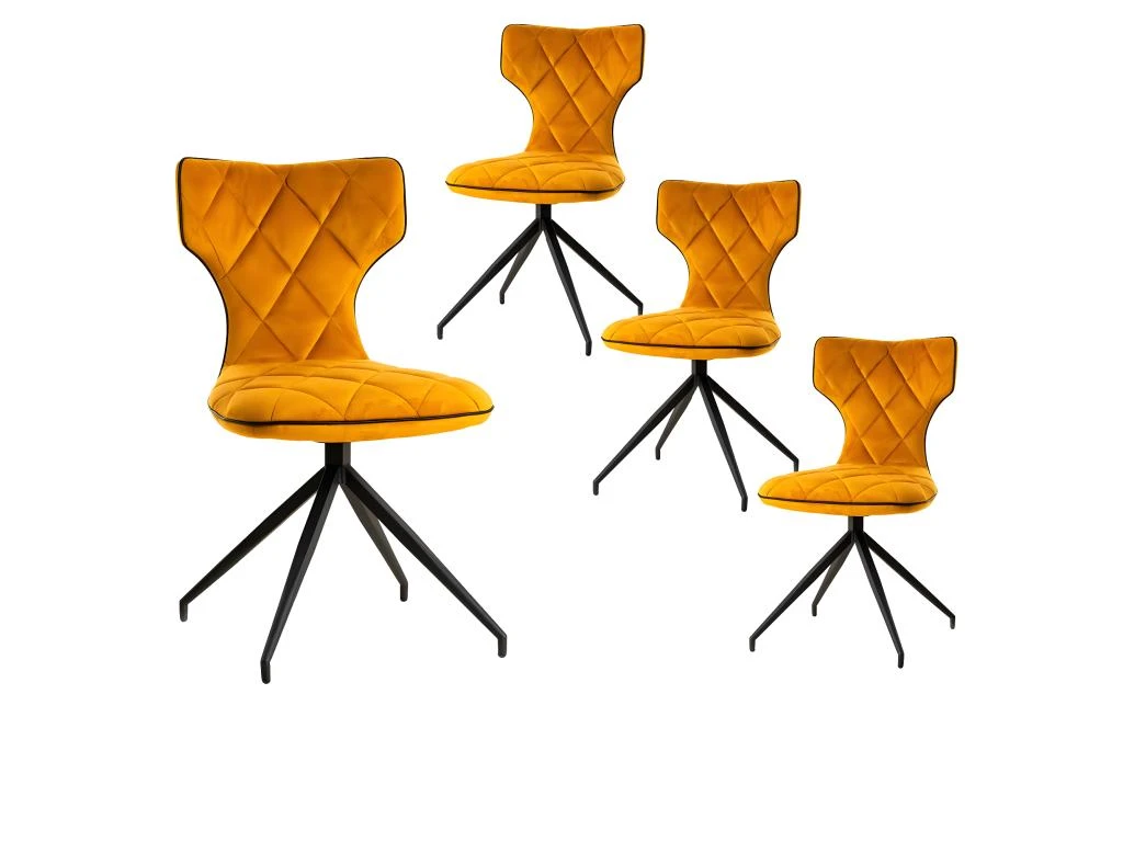 STYK - Lot De 4 Chaises Tissu Curry Surpiqures Carreaux 1 STYK - Lot De 4 Chaises Tissu Curry Surpiqures Carreaux