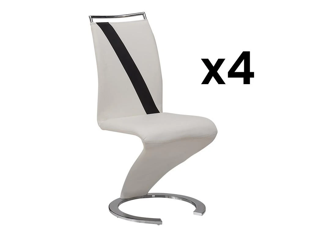 Lot De 4 Chaises - Simili Blanc Et Noir - TWIZY II 1 Lot De 4 Chaises - Simili Blanc Et Noir - TWIZY II