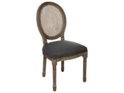 Chaise De Table En Coton Gris Et Bois Blanchi Avec Dossier Cannage