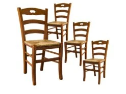 SUZY - Lot De 4 Chaises Teinté Chêne Et Assises En Paille