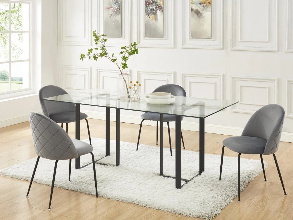 Lot De 6 Chaises - Velours Et Métal Noir Mat - Gris - MELBOURNE 2 Lot De 6 Chaises - Velours Et Métal Noir Mat - Gris - MELBOURNE – Image 2