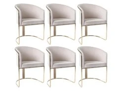Lot De 6 Chaises Avec Accoudoirs En Velours Et Métal - Crème Et Doré - JOSETHE De Pascal MORABITO -Mobilier De Restaurant chaise 10855187