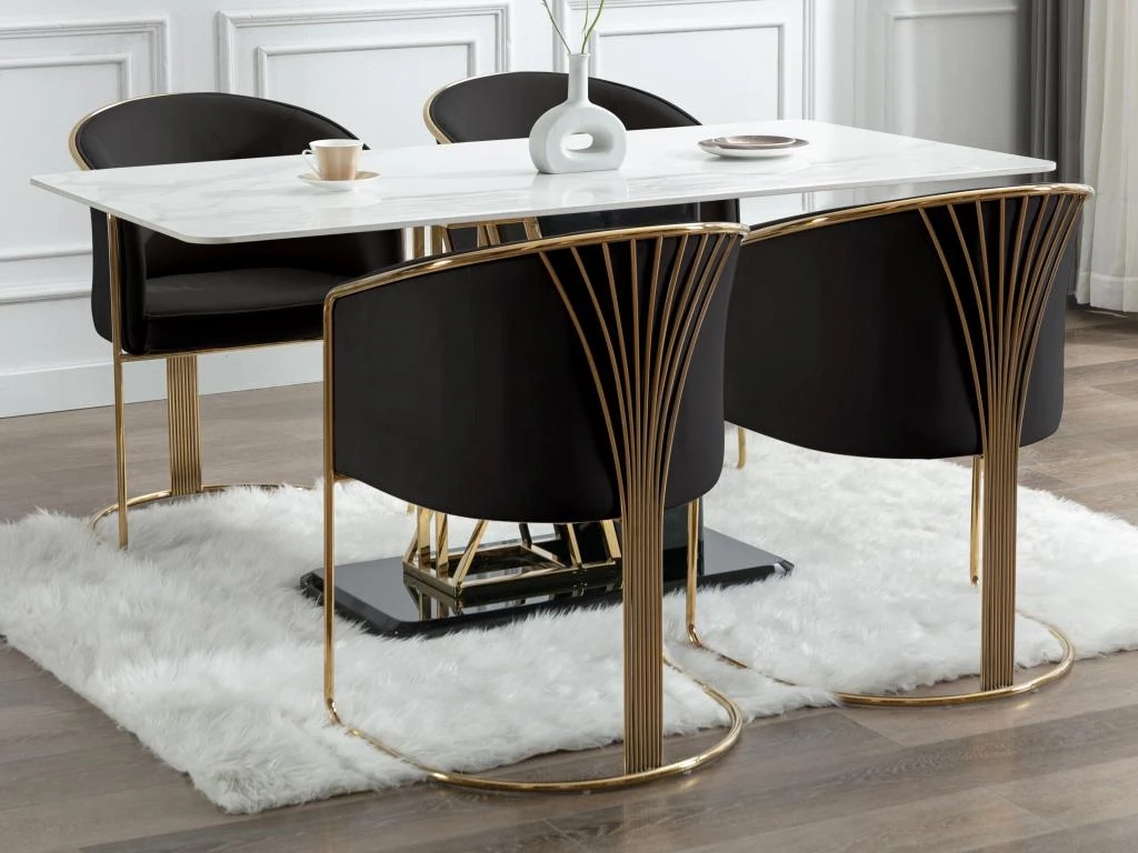 Lot De 2 Chaises Avec Accoudoirs En Velours Et Métal - Noir Et Doré - JOSETHE De Pascal MORABITO 2 Lot De 2 Chaises Avec Accoudoirs En Velours Et Métal - Noir Et Doré - JOSETHE De Pascal MORABITO – Image 2