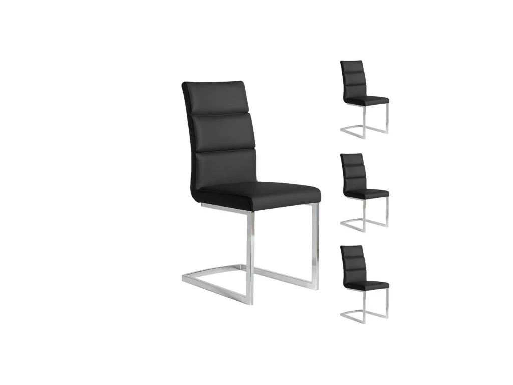 Quatuor De Chaises Eco-cuir Noir - LONI 1 Quatuor De Chaises Eco-cuir Noir - LONI