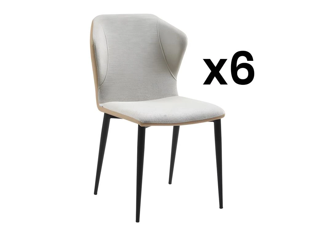 Lot De 6 Chaises En Tissu, Simili Et Métal - Gris Clair Et Beige - KIDANA De Pascal MORABITO 1 Lot De 6 Chaises En Tissu, Simili Et Métal - Gris Clair Et Beige - KIDANA De Pascal MORABITO