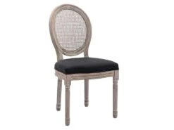 Lot De 2 Chaises - Cannage, Tissu Et Bois D'hévéa - Noir - ANTOINETTE -Mobilier De Restaurant chaise 11208507