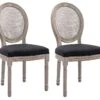 Lot De 2 Chaises - Cannage, Tissu Et Bois D'hévéa - Noir - ANTOINETTE