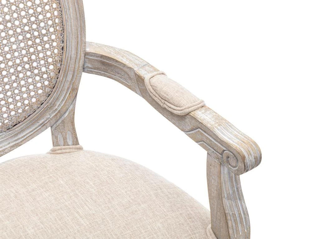 Lot De 6 Chaises Avec Accoudoirs - Cannage, Tissu Et Bois D'hévéa - Beige - ANTOINETTE 7 Lot De 6 Chaises Avec Accoudoirs - Cannage, Tissu Et Bois D'hévéa - Beige - ANTOINETTE – Image 7