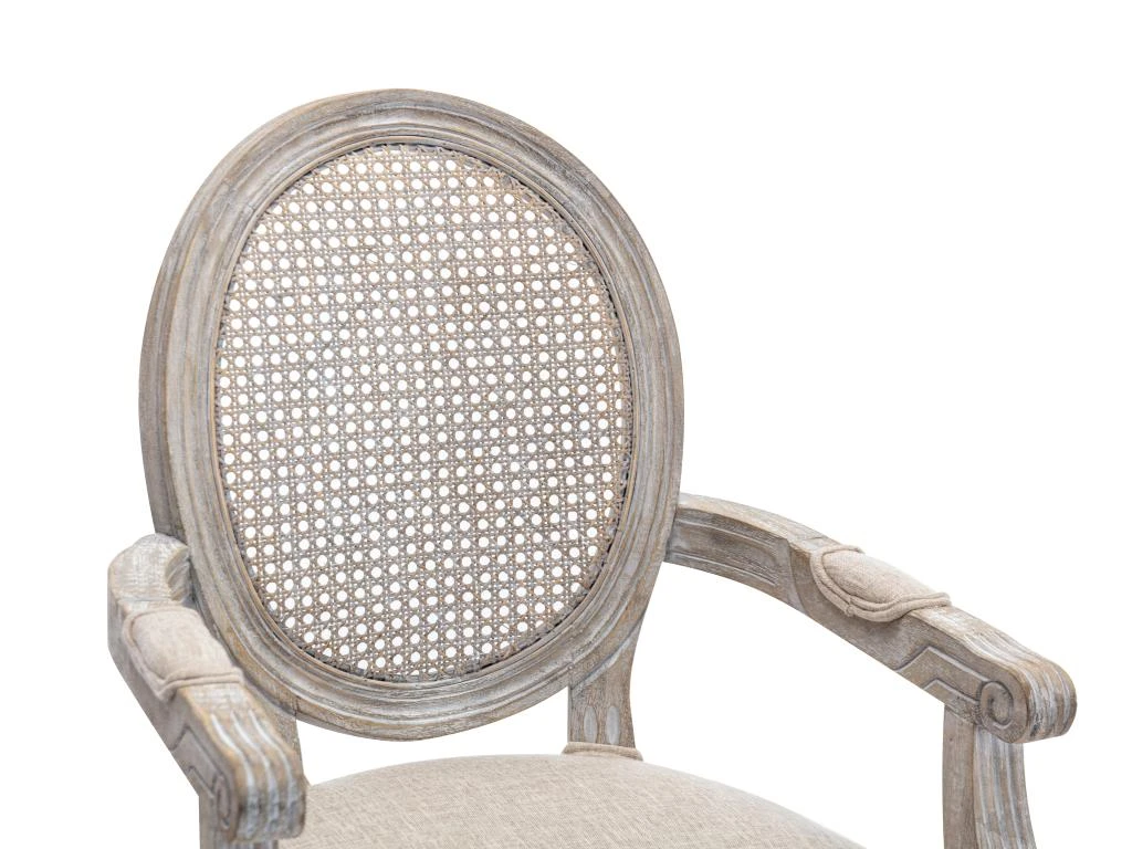 Lot De 6 Chaises Avec Accoudoirs - Cannage, Tissu Et Bois D'hévéa - Beige - ANTOINETTE 6 Lot De 6 Chaises Avec Accoudoirs - Cannage, Tissu Et Bois D'hévéa - Beige - ANTOINETTE – Image 6