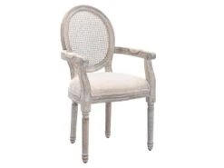 Lot De 6 Chaises Avec Accoudoirs - Cannage, Tissu Et Bois D'hévéa - Beige - ANTOINETTE 12 Lot De 6 Chaises Avec Accoudoirs - Cannage, Tissu Et Bois D'hévéa - Beige - ANTOINETTE -Mobilier De Restaurant chaise 11210623